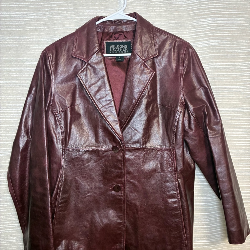 90s/Y2K Wilsons Pelle Studio Oxblood Red Genuine Leather 2-Button Blazer